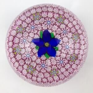 Perthshire 1983D Carpet Ground Lampwork Flower Millefiori Canes Pink Paperweight